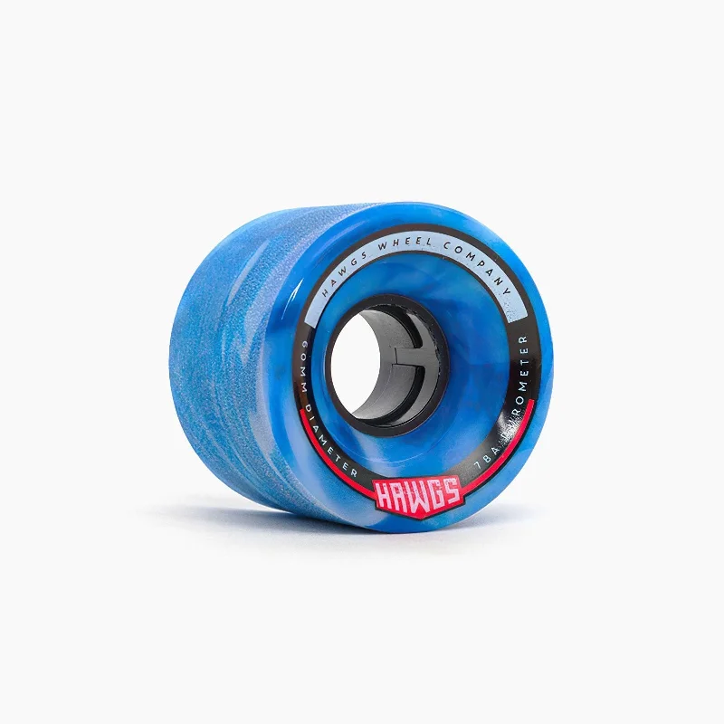 Skateboard Wheels for Maximum Control-Hawgs Wheels 60MM CHUBBY BLUE/WHITE SWIRL 78A STONE GROUND