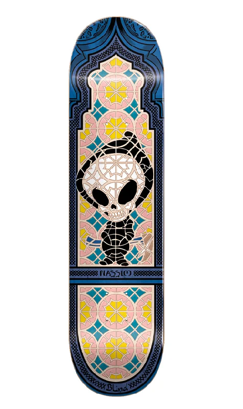 Skateboard Deck with Pointed Nose-Blind Tile Reaper Nassin Lachhab Blue Deck 8.25in