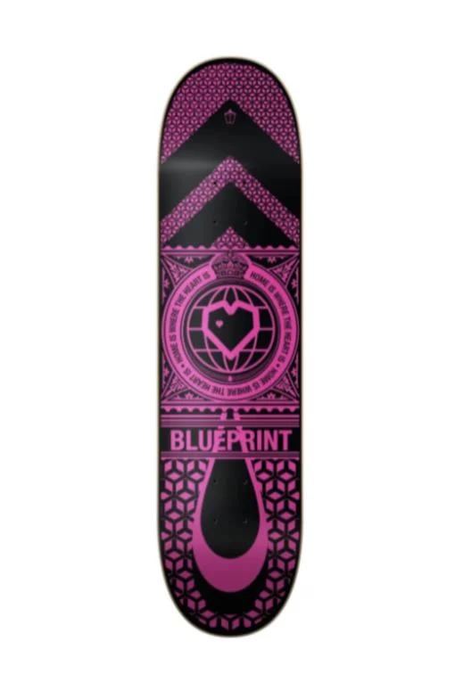 Skateboard Deck for Park Rails & Ramps-Blueprint Home Heart Black/Pink Skateboard Deck - 7.875"