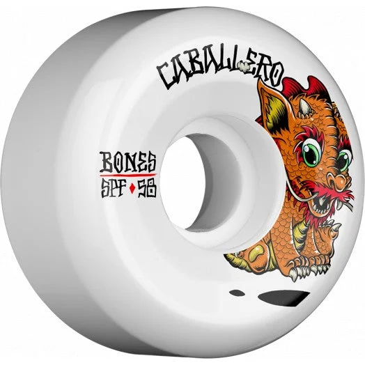 Skateboard Wheels with Pro-Endorsed Design-BONES WHEELS SPF Pro Caballero Baby Dragon Skateboard Wheels P5 Sidecut 58mm 84B 4pk White