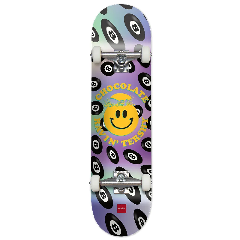 Skateboard with Narrow Trucks-Chocolate Skateboards Ravin' Raven Tershy Complete Skateboard - 8"