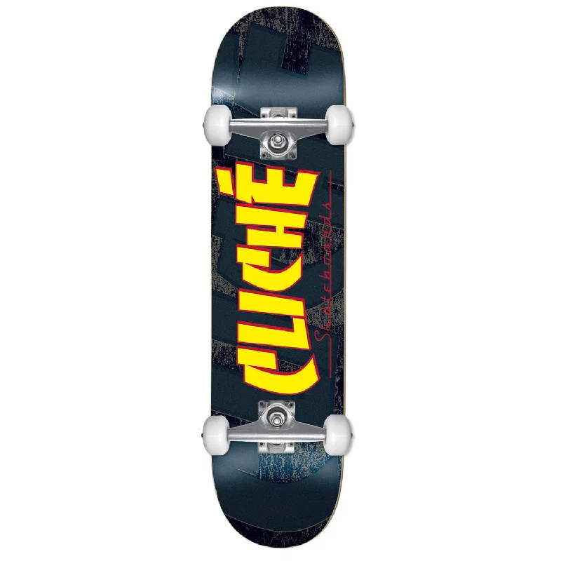 Skateboard with Aluminum Trucks-Cliche Skateboards Banco Black / Yellow Youth Complete Skateboard - 7"