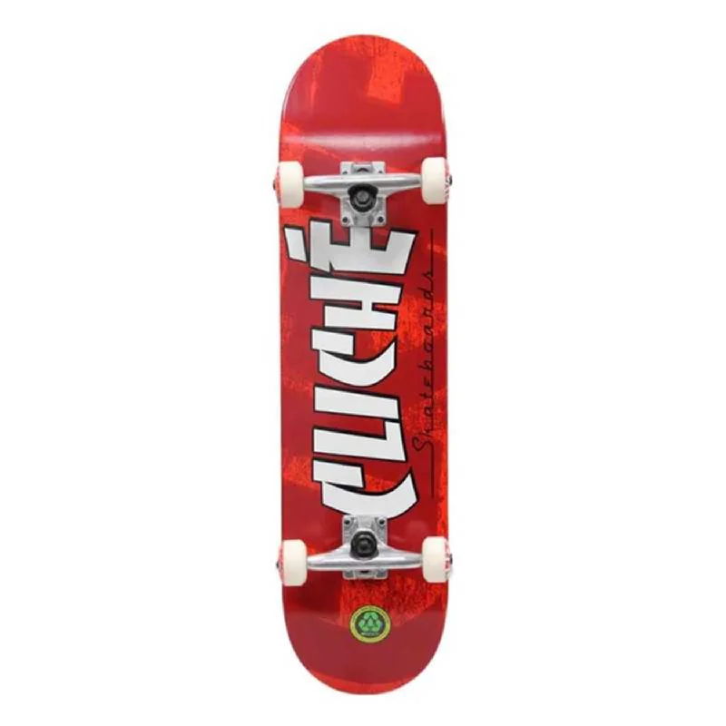 Skateboard with Fiberglass Deck-Cliche Skateboards Banco Red Youth Complete Skateboard - 7"