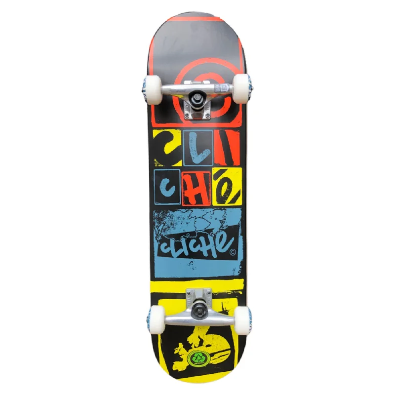 Skateboard with Stunt-Ready Trucks-Cliche Skateboards Letterpress Black Complete Skateboard - 8"