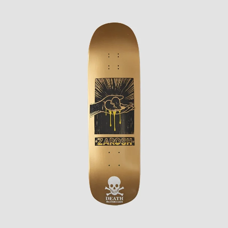 Skateboard Deck for Street Skating-Death Zarosh Heart Hand Screened Pool Skateboard Deck Gold/White Skull - 9"