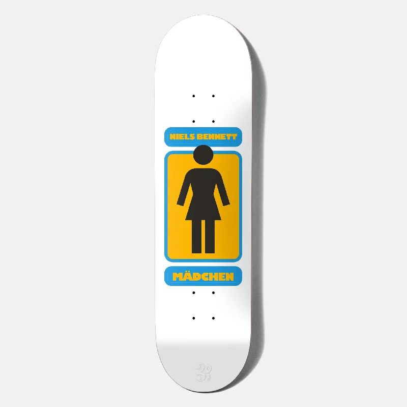 Skateboard Deck with Heat-Transfer Graphics-Girl Skateboards - 8.25" Niels Bennett 93 Til Skateboard Deck - White