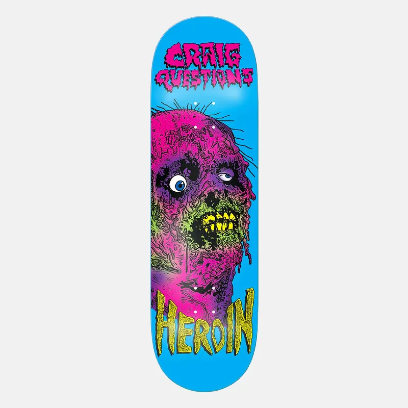 Skateboard Deck for Tech Deck Style-Heroin Skateboards - 9.25" Craig Questions Face Melter Skateboard Deck (Blue)