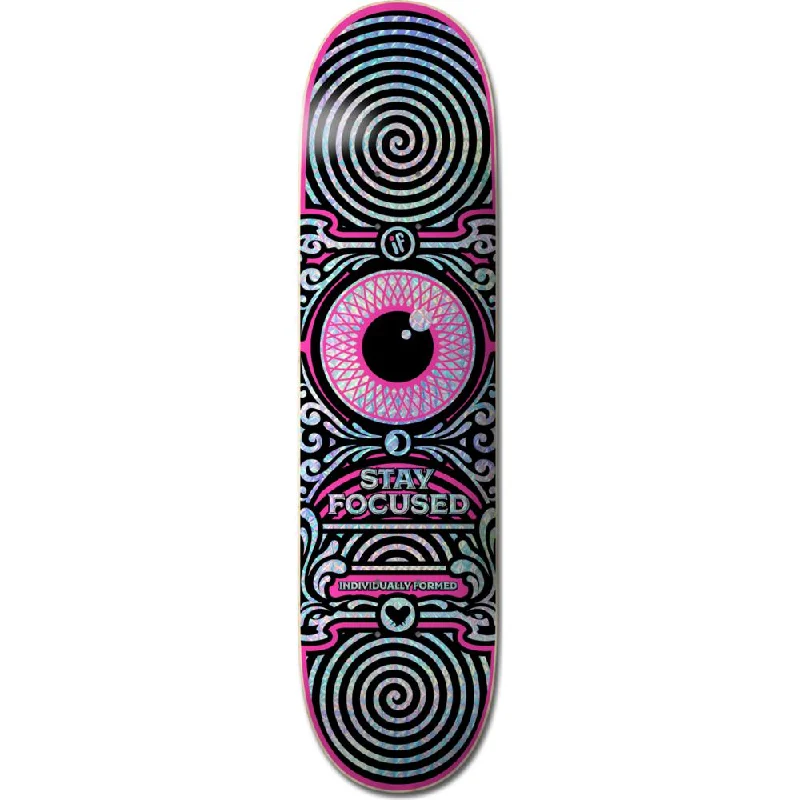 Skateboard Deck with Geometric Designs-If Skate -Stay Focused - Pink - Holographic Skateboard Deck