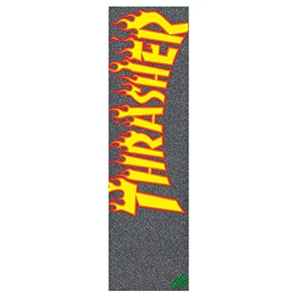 Skateboard Grip Tape with Skate Team Logos-Mob Thrasher Flame Griptape (Yellow/Orange)