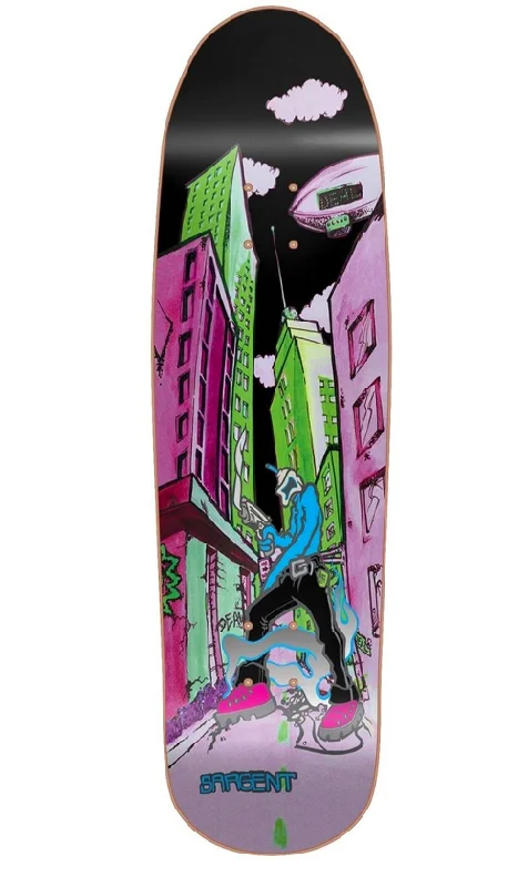 Skateboard Deck with Geometric Designs-New Deal Sargent Invader Slick Neon Deck 9.31in