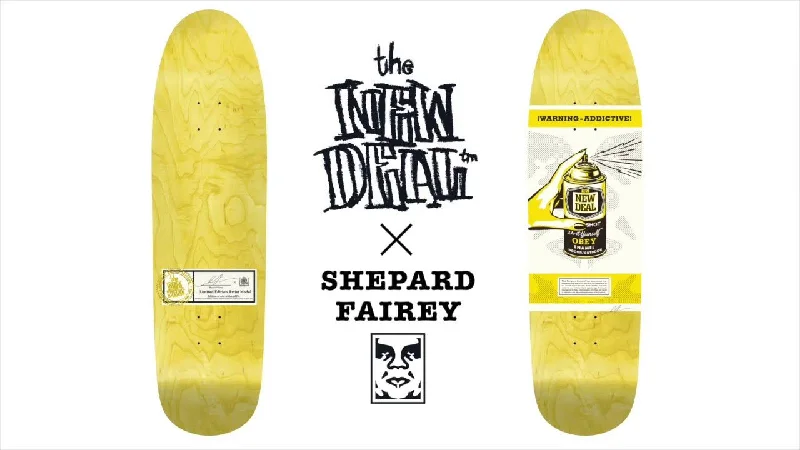 Skateboard Deck for Thrill Seekers-New Deal SF Shepard Fairey Skateboard Deck Yellow 8.3"