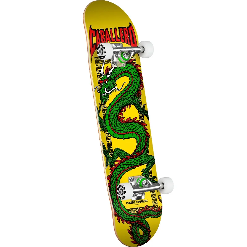 Skateboard with Premium Truck Bushings-Powell Peralta Cab Chinese Dragon Birch Skateboard Complete - 7.5" Yellow