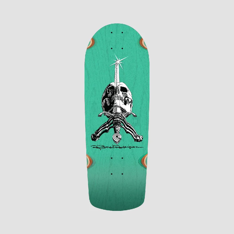 Skateboard Deck with Power Transfer-Powell Peralta OG Snub Ray Rodriguez Skull & Sword Reissue 271 Skateboard Deck Teal Stain - 10"