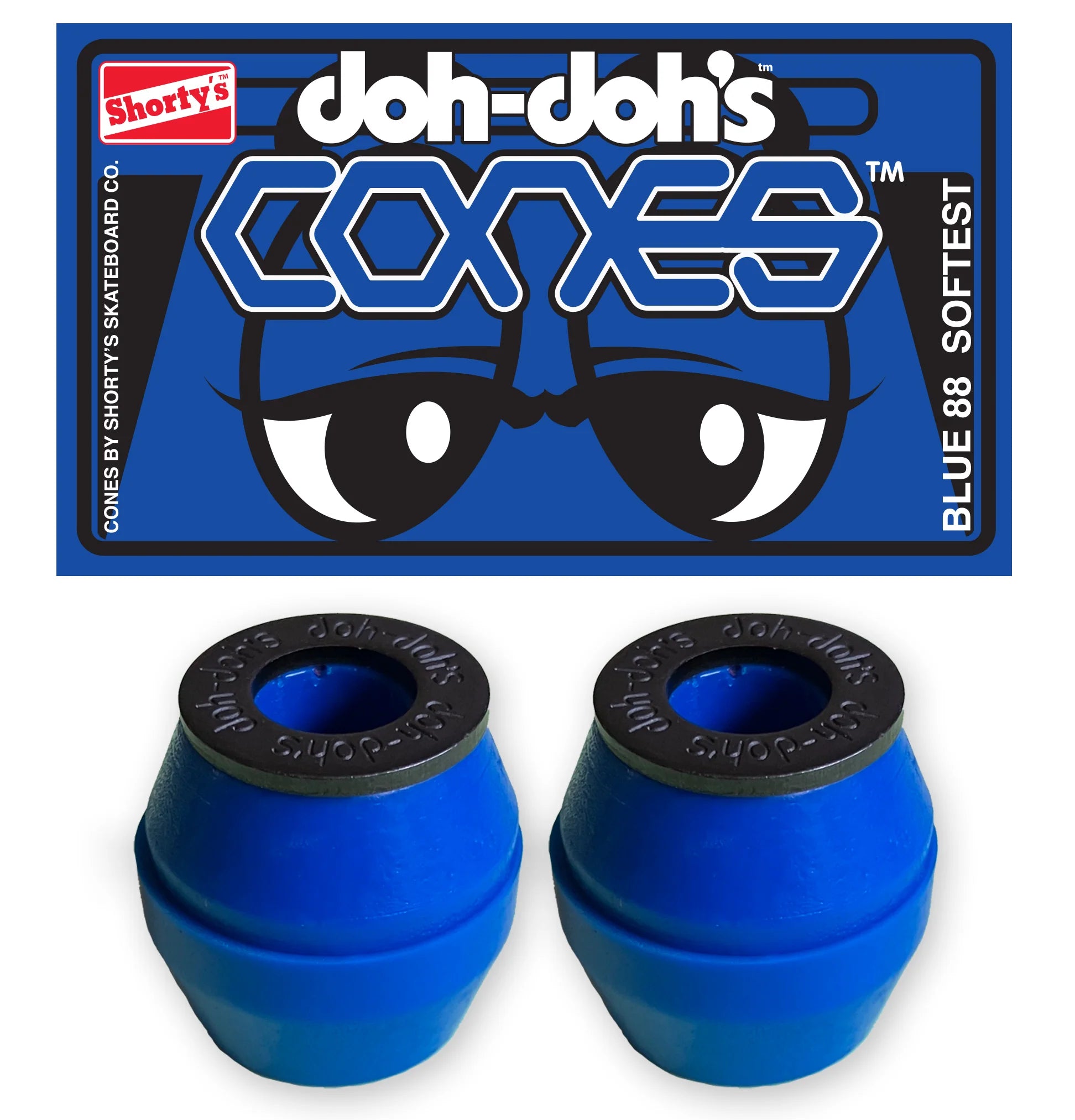 Skateboard Hardware For Pros-Shortys Bushings Doh Doh Cones Blue Soft 88a