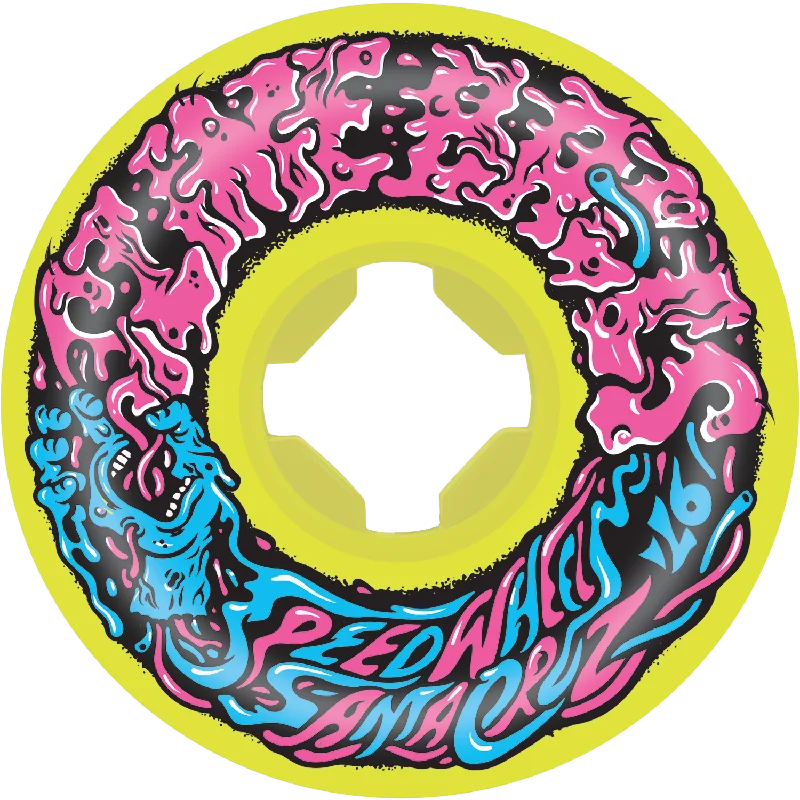 Skateboard Wheels with Graphics-Santa Cruz Slime Balls Vomit Mini II Skateboard Wheels 54MM 97A Yellow/Pink/Blue