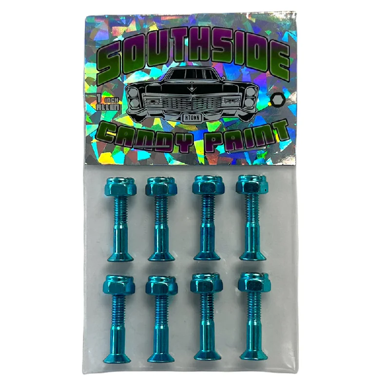 Ergonomic Skateboard Hardware-Southside Candy Paint Hardware Blue 1 inch Allen