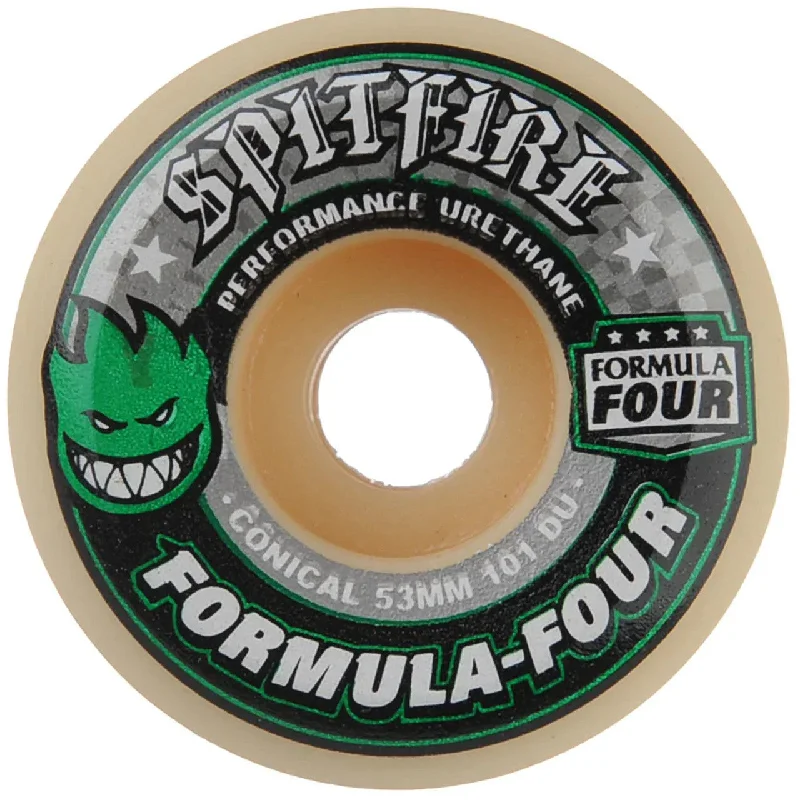 Skateboard Wheels for Extreme Sports-Spitfire Formula Four Skateboard Wheels Conical Green 101DU Natural 53mm