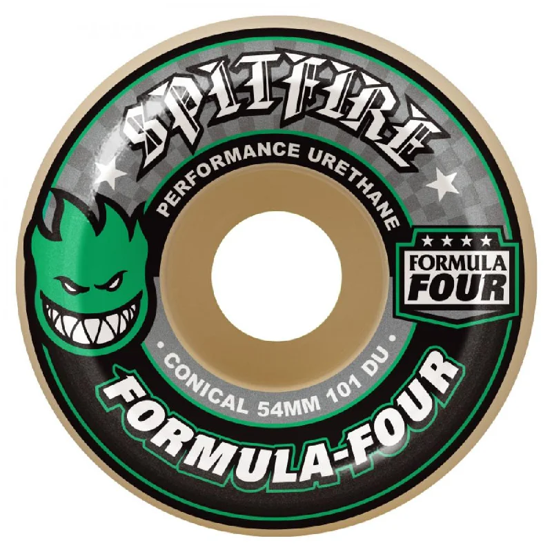 Skateboard Wheels with Minimal Chipping-Spitfire Formula Four Skateboard Wheels Conical Green 101DU Natural 54mm